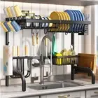 Over The Sink Dish Drying Rack Adjustable 25.5 to 33.5 inch 2 Tier Metal Stee...