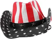 [BESPORTBLE] 1PC Classic Wide Brim Sun Hat for Outdoor Activities Straw Woven Cowboy Cap for Gardening Camping Beach and Parties Dark Blue Vertical Stripe