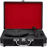 Vintage Wireless Bluetooth Out Wooden Belt Driven 3 Speed Turntable with Built in Stereo Speakers AM/FM Radio(Black)