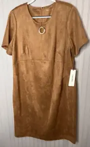 Calvin Klein Women DRESS 20W Brown Brushed Gold 1/2 Zip Elegant Career NEW $139