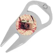 Camera Flowers Golf Ball Marker Divot Repair Tool Bottle Opener