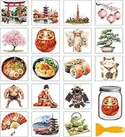 GLOBLELAND 18 Sheets Japan Rub on Transfer for Art Crafts 3.9x3.6inch Colorful Cherry Blossoms UV DTF Cup Wraps Decals Japan Kimono Sushi Transfer Stickers for Furniture Vase Glass Decorations