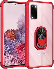 [Cavor] for Samsung S20 Case,for Samsung Galaxy S20 5G Case,Clear PC Case TPU Bumper Protective Cover 360°Rotation Ring Holder Kickstand [Work with Magnetic Car Mount] (6.2")-Red