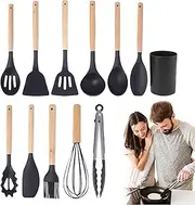 Kitchenware Set - Non-Stick Food Thongs with Holder - Set of 12 Reusable Serving Accessories, Portable Cookware Supplies for Home, Restaurants