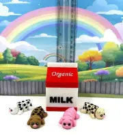 4pcs 3D Printed Mini Pigs with Milk Carton, Articulated Mini Pigs Fidget Toys