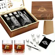 Whiskey Stones Gift Set in Wooden Box, 2 Glasses - Perfect for Men