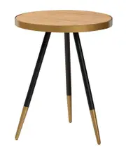 Design Studios Lauro Round Walnut Wood and Metal End Table