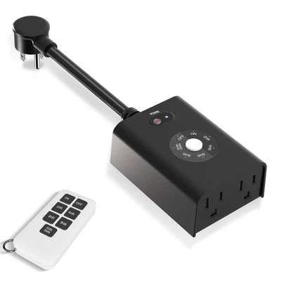Outdoor Timer Outlet Waterproof with Remote, 2 Outlets Dusk to Dawn Plug, Lig...