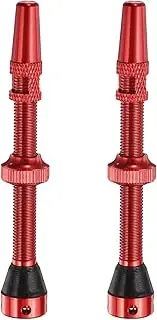 uxcell 2pcs Tubeless Valve Stems 60mm Aluminum Alloy Tubeless Valve Removal Caps with 4 Hole Super Light No Leak Durable Fit Most Bicycle Tubeless Rims, Red
