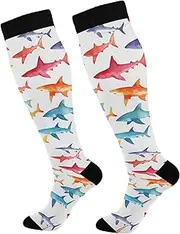 [AIXIWAWA] Sports Socks-Colorful Sharks 1 Pair for Women Men, Knee High Long Socks for Athletic Casual, Multicolor