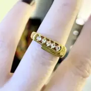 Vintage 1980s 18k Gold Chunky Ring with 5 Cubic Zirconia Gemstones size 6