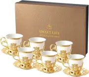 Espresso Turkish Coffee Cups and Saucers for Women Tea Cups Set of 6 with Gift B