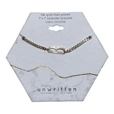 Unwritten Cubic Zirconia Initial Link Bracelet 14K Gold Plated "B" NWT