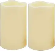 2 PCS 3" x5" Waterproof Outdoor Battery Operated Flameless LED Pillar Candles with Timer Flickering Plastic Resin Electric Decorative Light for Lantern Patio Garden Home Decor Party Wedding Decoration