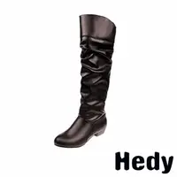 在飛比找momo購物網優惠-【Hedy】粗跟長靴/歐美純色時尚百搭粗跟長靴(棕)