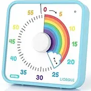 LIORQUE Large Visual Timer 19 x 19 cm, Children's Timer with Magnetic Backrest, 3 Levels of Volume and Light and Vibration Alarm, for Classrooms, Offices, Meetings (Rainbow)