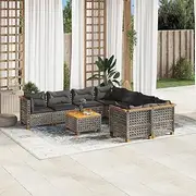 Garden Sofa Set 9 Piece Grey Poly Rattan, Outdoor Patio Furniture, Conversation Seating for Small Balcony & Deck