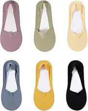 [Ycfish] 6 Pairs No Show Socks for Women, Non Slip Invisible Boat Socks Cotton Low Cut Liner Socks, Summer Breathable Shoe Socks for All Shoes Size 4-7, Multicolour, One size