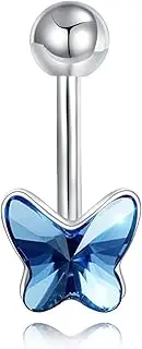 [SHEAISRS] Dangle Clicker Belly Button Ring for Women Surgical Sterling Silver Belly Ring Simple Reverse Navel Rings Body Jewelry