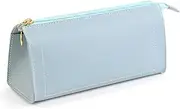 Leather Pencil Pouch PU Pencil Case with Zipper Pen Bag Make Up Cosmetic Pouch for Office Travel (Blue, One Size)