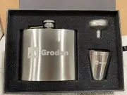 Hip Flask Set with 2 Shot Glasses Funnel & Gift Box Stainless Steel 6oz GRODAN