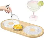 Margarita Salt Rimmer Set Bamboo Bar Glass Rimmer with Stainless Steel Spice Container Bartender Tool for Cocktail and Margarita 2 Rimmer Hole Cocktail Salt Rimmer for Wide Glasses up to 6 Inches