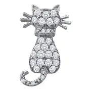 14k White Gold Round Diamond Kitty Cat Animal Pendant 1/3 Cttw