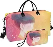 [ZRYSMY] Duffel Bag for Traveling, Chinese Yellow Woman Travel Bag Gym Bag, with Multiple Interior Pockets Shoulder Weekender Bag for Women Men with Toiletry Bag 20.5L x 1.9W x 13.8H, Multi-Colored, one