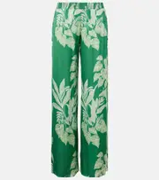 [Poupette St Barth] Poupette St Barth Cecile floral satin wide-leg pants AU 8 green