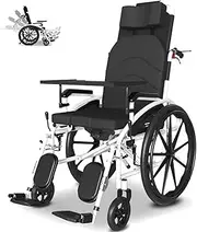 Lightweight Folding Transport Outdoor Comfortable Mobile Wheelchair Displacement Machine with 18” Wide Seat Foldable Transport Chair Folding Mobility Aid,Mobility Scooter with Toilet Bowl,