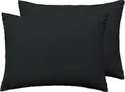 CT COTIM COYIN Soft 100% Cotton Zipper Pillowcases, Cozy and Lightweight Pillow Cover, Easy Care Pillow Case Protector, Set of 2, Black, Standard, 20" x 26"