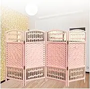 4 Panel Short Room Divider,Freestanding Privacy Screen,Hand Woven with Wooden Frame,Dorm Kindergarten Separation Office(Color1,80x40cm-4panel)