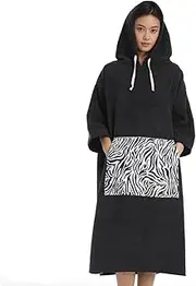 Unisex Surf Poncho Swim Parka with Hood and Front Pocket Quick-Dry Wetsuit Changing Bath Robe Beach Towel Warm Coat, Black