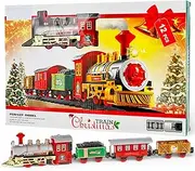 MIJOMA Christmas Train 12 Pieces: Nostalgic Christmas Train with Light and Sound, Includes Rails, Fir Trees & Carriages - Ideal for Christmas Decoration & Luminous Children's Eyes