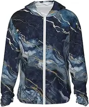 [LHBWCVN] UPF 50+ Light Jacket Full Zip Sun Protection Hoodie for Women Men Long Sleeve Marble Navy Blue Mixed Sun Shirts
