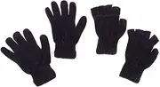 [SOFT & COSY HEAT CONTROL] [2PCE] Soft and Cosy Heat Control Thermal Lined Chenille Gloves & Fingerless Glove Set Stay Warm and Cozy in Winter (Black)