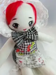 Kitsch Retro OOAK Vintage Big Eyes Bonnet Ragdoll Anime Bunka Cloth Doll Cherry