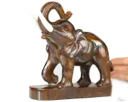 5.7" Colorful Tiger Iron Eye Hand Carved Crystal Elephant Sculpture, Healing