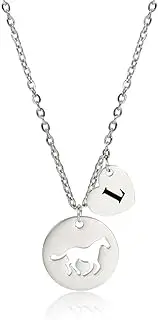 [Fc'Noqgn] Horse Initial Necklace, Stainless Steel Heart Initial Hollow Horse Pendant Horse Gift Women's Horse Gift Horse Jewelry Horse Necklace for Teen Girls Little Girl Gift (Color Steel), Stainless Steel