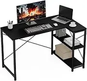 Zinus 119 cm L Shaped Computer Desk with Storage Shelves, Corner Desk, Metal Legs, Modern Simple Writing Table, Black