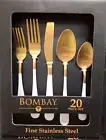 BOMBAY MIRABELLA 20pc.STAINLESS STEEL PREMIUM ARTFULLY CRAFTED GOLD FLATWARE NIB