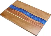 Acacia Wood Resin Charcuterie Board,13.8 * 9 inch,Expoxy Resin Ocean Blue Wave Pattern Cutting Board for Kitchen and Mini bar,Reversible Board for Meat, Cheese, Bread, Vegetables, Fruit