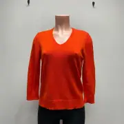 VTG Donna Karan Womens Red Long Sleeve V-Neck Cashmere Pullover Sweater S $583