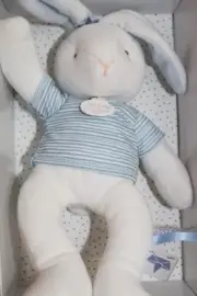 DouDou Et Compagnie Plush BUNNY RABBIT Security Lovey Baby Toy BLUE STRIPE Shirt