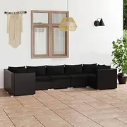 7 Piece Garden Lounge Set with Cushions Poly Rattan Black Patio Bar Sets