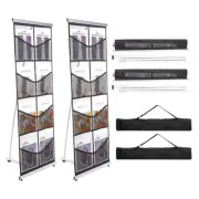 2 Pack Portable Magazine Display Racks 8 Mesh Pockets Black