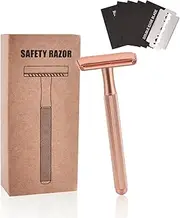 Unisex Safety Razor, Classic Safety Razor, Safety Razor Men Women, Metal Razor, Shaving Set with 5 Razor Blades, Vintage Safety Razor, Stainless Steel Wet Razor, Rose Gold