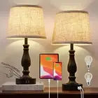 Table Lamps Set of 2, Bedside Nightstand Lamps with Beige Shade and Black Base