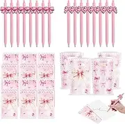 Chris.W 60Pcs Pink Bow Party Favors Set - Pink Gel Pens Black Ink Coquette Aesthetic Pens, Coquette Bow Spiral Notebooks, Bowknot Gift Treat Bag for Journaling Office Supplies Gifting