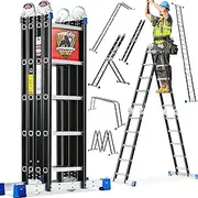 [Bryner] Step Folding Ladder 19.6ft Multi-Purpose Aluminium Extension Ladders, 7 in 1 Folding Adjustable Telescoping Step Ladder 330lbs
